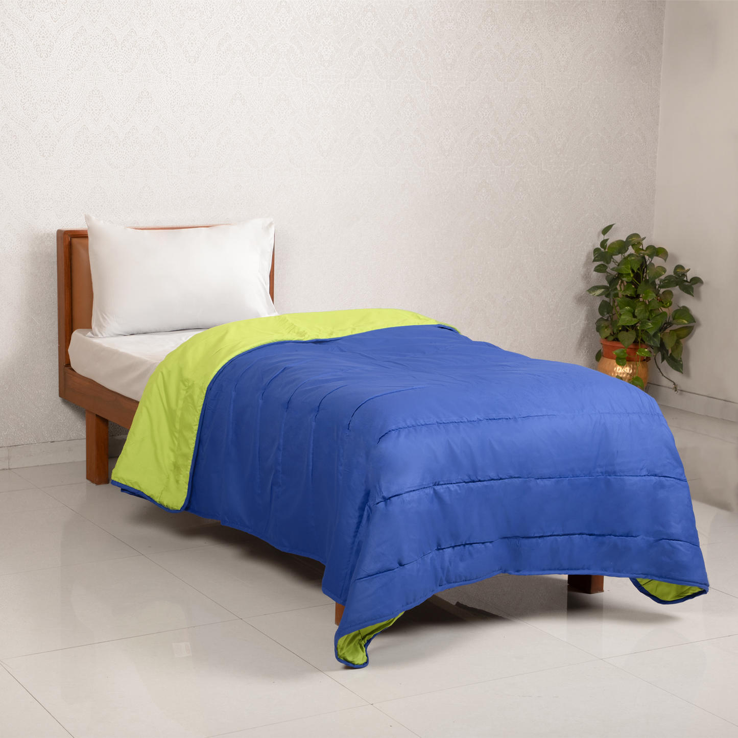 Bright Green and Deep Blue Reversible Solid Comforter