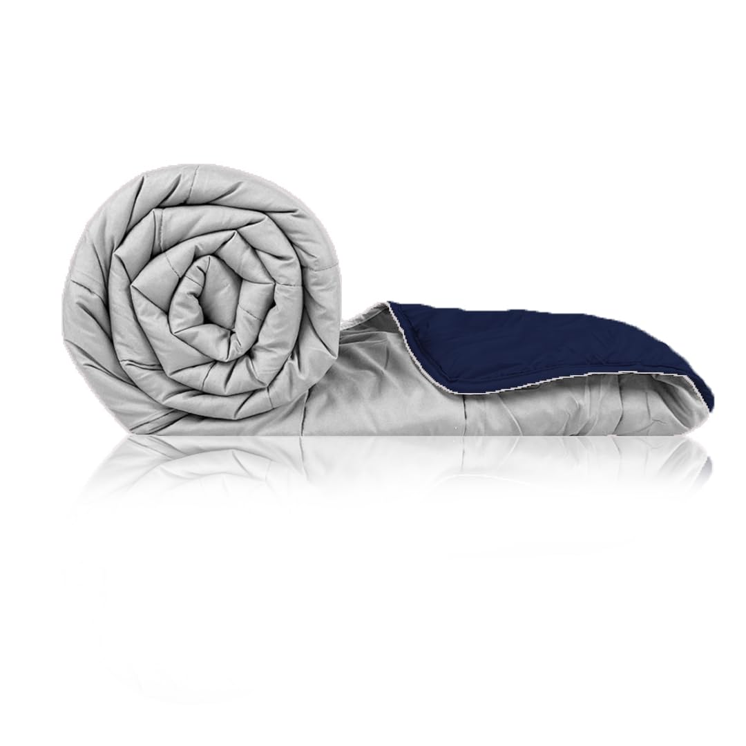 Navy Blue and Silver Grey Reversible Solid Comforter