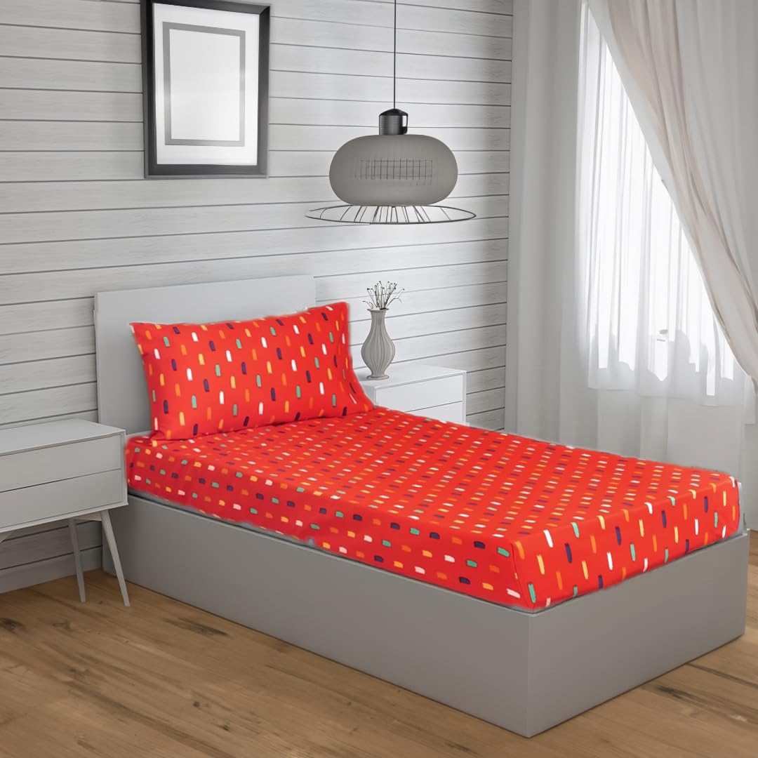 Super Soft microfibre printed bedsheet with pillow cover - Stroke Red