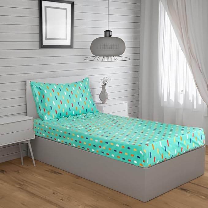 Super Soft microfibre printed bedsheet with pillow cover - Stroke Green