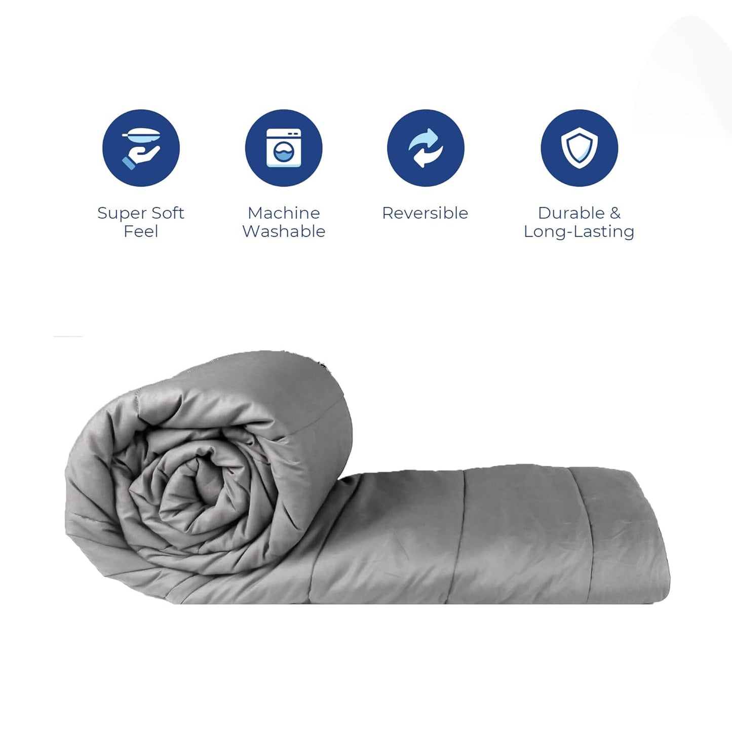 Navy Blue and Silver Grey Reversible Solid Comforter