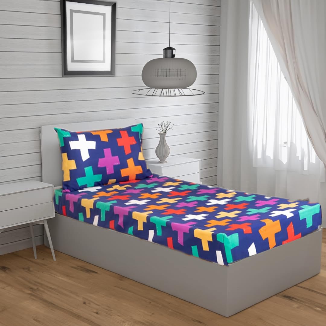 Super Soft microfibre printed bedsheet with pillow cover - Erin Navy