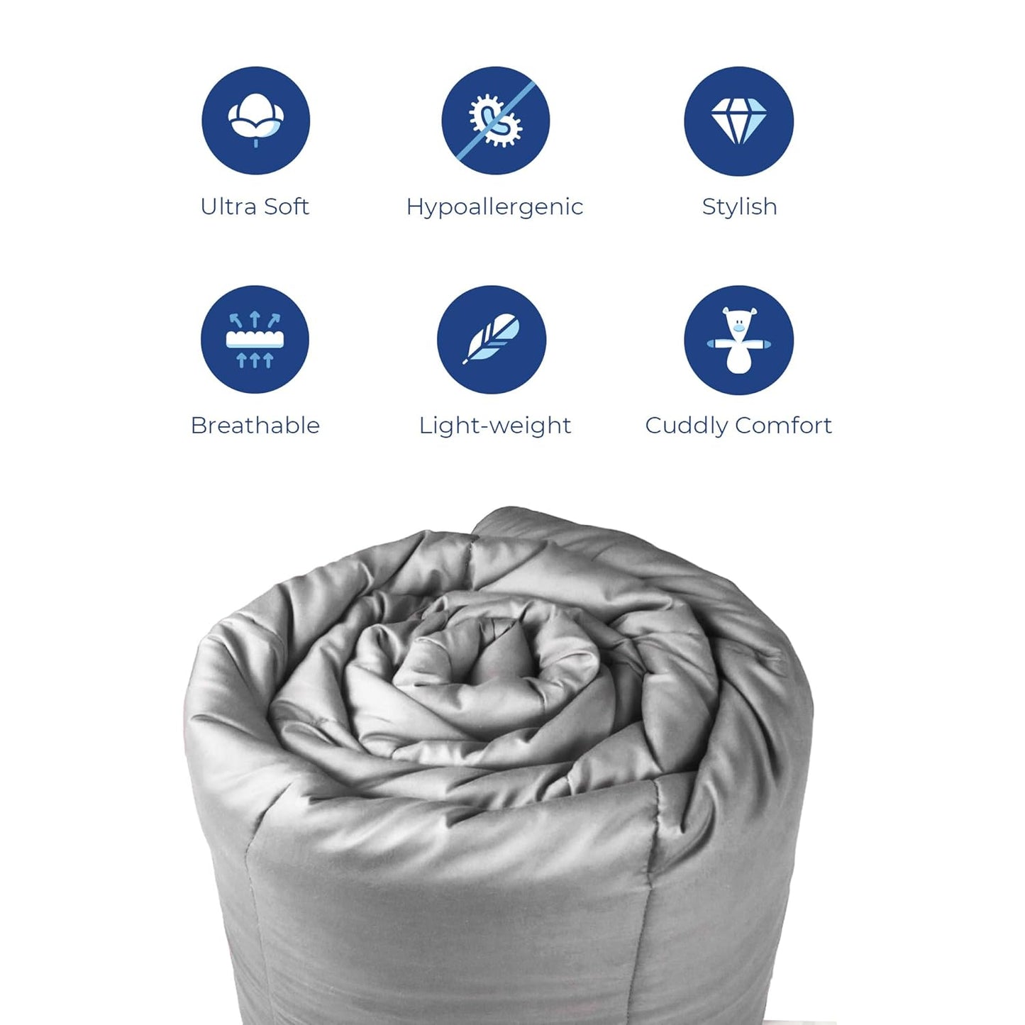 Navy Blue and Silver Grey Reversible Solid Comforter