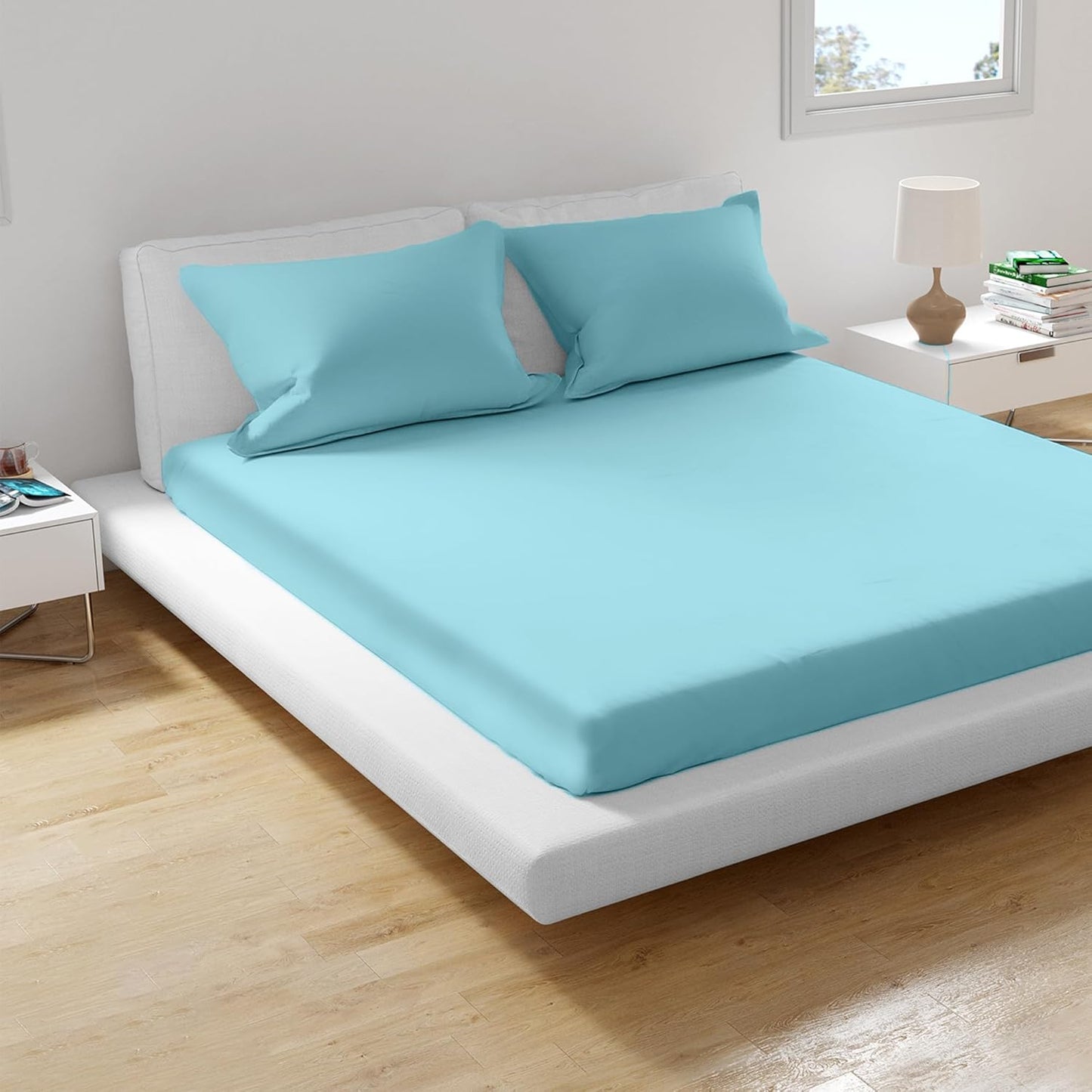 Super Soft microfibre solid bedsheet with pillow cover - Light Blue