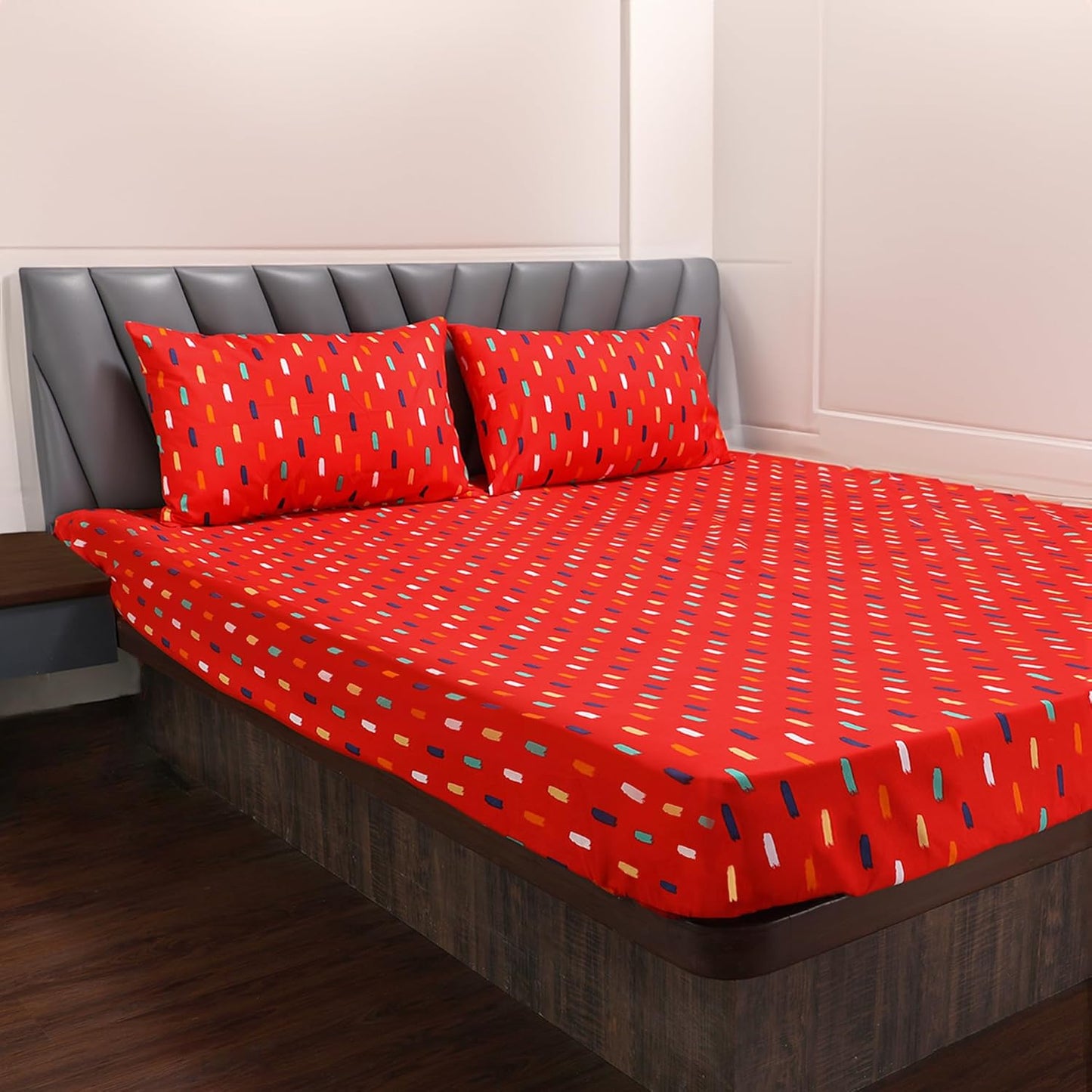 Super Soft microfibre printed bedsheet with pillow cover - Stroke Red