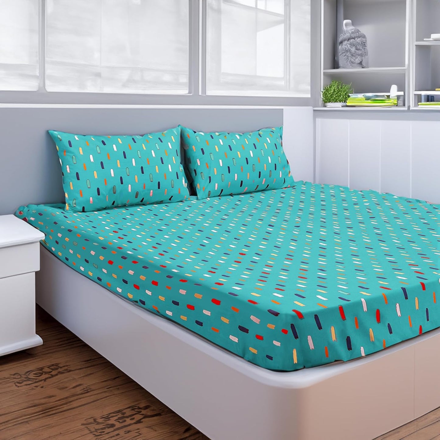 Super Soft microfibre printed bedsheet with pillow cover - Stroke Green