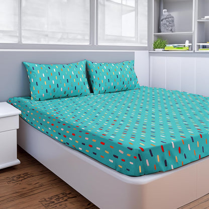 Super Soft microfibre printed bedsheet with pillow cover - Stroke Green