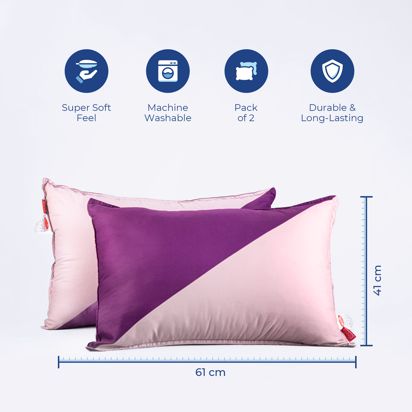 Diagonal Super Soft  pillow for sleeping, Basic size 41 x 61 cm - pack of 2