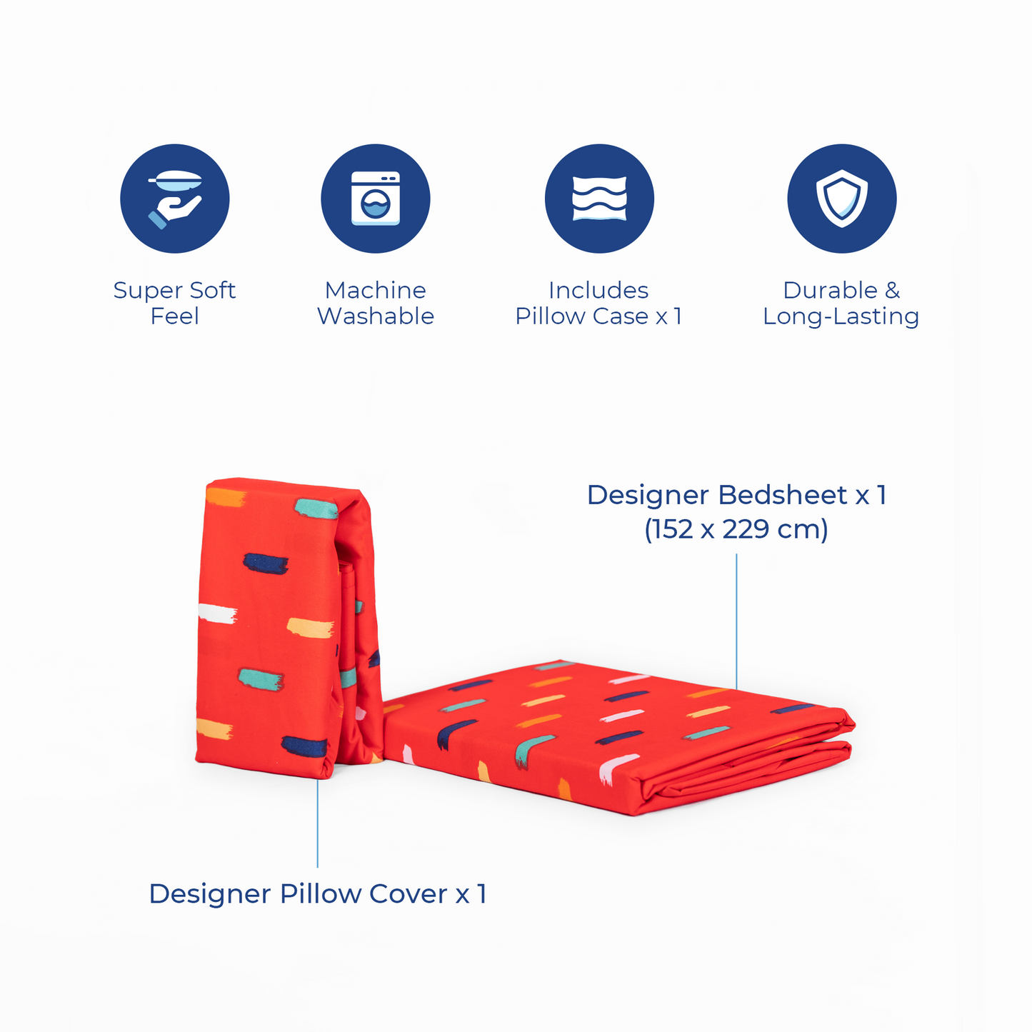 Super Soft microfibre printed bedsheet with pillow cover - Stroke Red