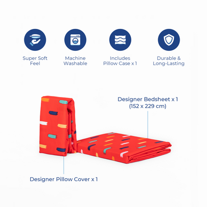 Super Soft microfibre printed bedsheet with pillow cover - Stroke Red