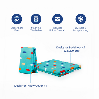 Super Soft microfibre printed bedsheet with pillow cover - Stroke Green