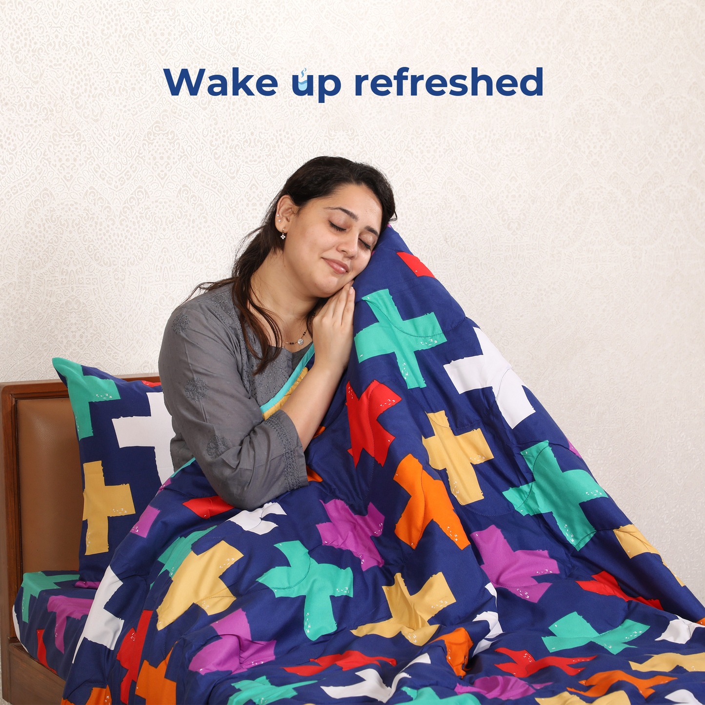 Erin Navy and Bright Blue Printed Comforter