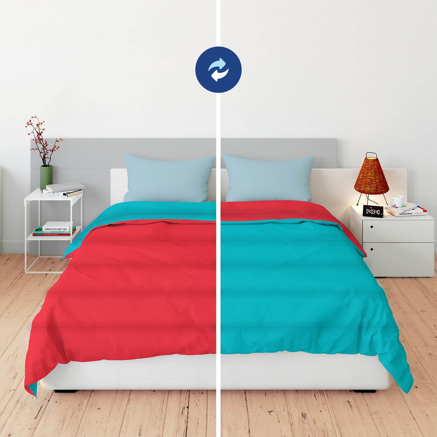 Red and Bright Aqua Reversible Solid Comforter