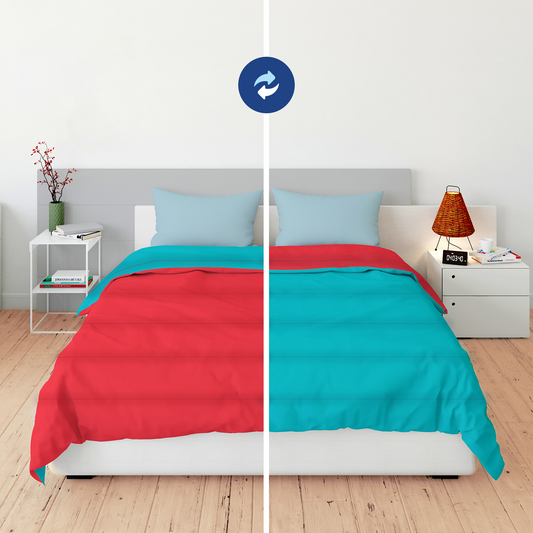 Red and Bright Aqua Reversible Solid Comforter