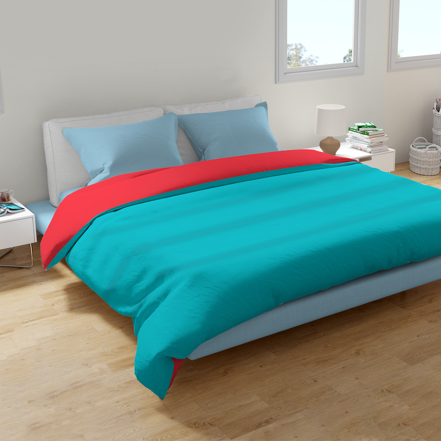 Red and Bright Aqua Reversible Solid Comforter