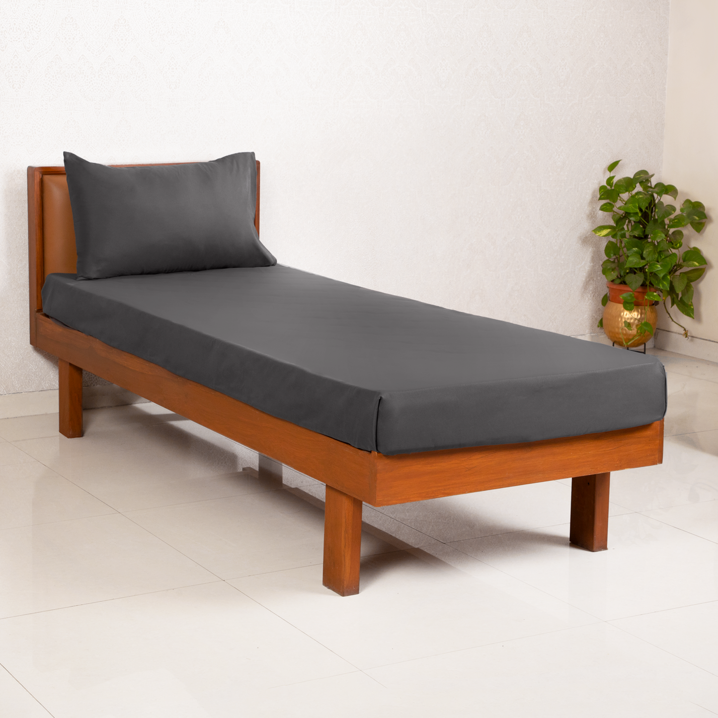 Super Soft microfibre solid bedsheet with pillow cover - Granite Grey