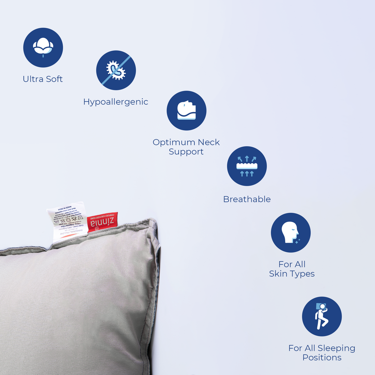 Diagonal Super Soft  pillow for sleeping, Basic size 41 x 61 cm - pack of 2